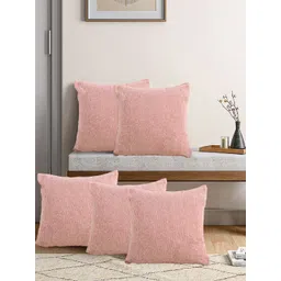 KLOTTHE Pink Textured Pure Cotton 5-Pcs Square Cushion Covers 15 Inch x 15 Inch - Each-picture-28