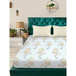 KLOTTHE Polycotton Floral Fitted 300 GSM Double Bedsheet with 2 Pillow Covers-picture-28