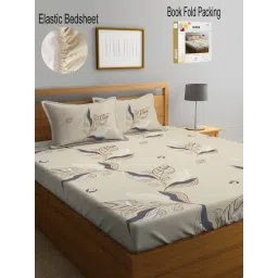 Klotthe Printed Beige 300 TC Cotton Blend Double Bed Sheet with 2 Pillow Covers-picture-27