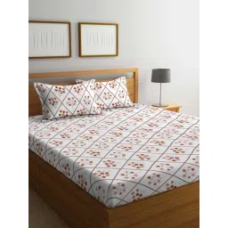 Klotthe Printed White & Beige 300 TC Cotton Blend King Bed Sheet with 2 Pillow Covers-picture-43