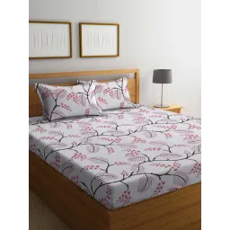 Klotthe Printed White & Red 300 TC Cotton Blend King Bed Sheet with 2 Pillow Covers-picture-22