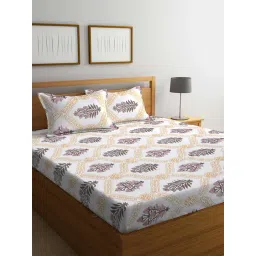 Klotthe Printed White & Yellow 300 TC Cotton Blend King Bed Sheet with 2 Pillow Covers-picture-11
