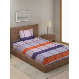 KLOTTHE Purple & Blue Striped 210 TC Single Bedsheet with 1 Pillow Covers-picture-17