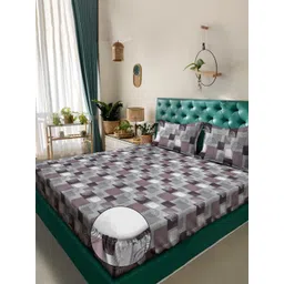 Klotthe Purple & Grey Printed 400 TC Cotton King Bedsheet Set 2.50 m x 2.25 m-picture-38