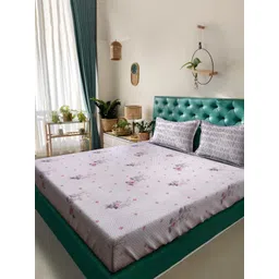 KLOTTHE Purple & Pink Floral Printed Cotton 400 TC King Bedsheet Sets 2.5 m x 2.25 m-picture-36