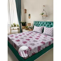 Klotthe Purple Cotton Printed 400 TC King Fitted Bedsheet with 2 Pillow Covers-picture-19