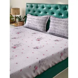 Klotthe Purple Cotton Printed 400 TC King Fitted Bedsheet with 2 Pillow Covers image 3