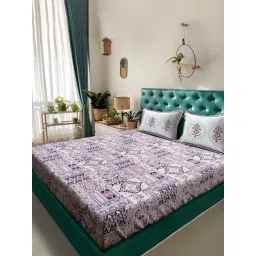 Klotthe Purple Cotton Printed 400 TC King Flat Bedsheet with 2 Pillow Covers-picture-48