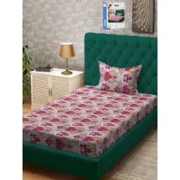 Klotthe Red 300 TC Polycotton Single Book Fold Bedsheet with Pillow Cover-picture-15