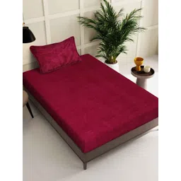 KLOTTHE Red 300TC Woolen Single Bedsheet With Pillow Cover-picture-25