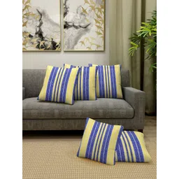 KLOTTHE Set of 5 Blue an Yellow Cotton Striped Floor Cushions-image-4