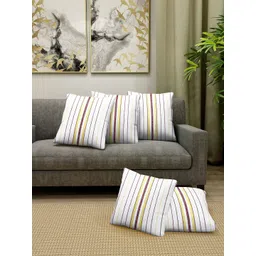 KLOTTHE Set of 5 White Striped Square Filled Floor Cushion-picture-32