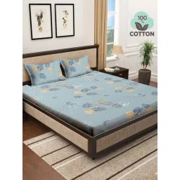 Klotthe Sky Blue 400 TC Cotton Double Bedsheet with 2 Pillow Covers-picture-23