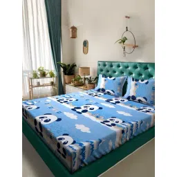Klotthe Sky Blue Cotton Printed 400 TC King Flat Bedsheet with 2 Pillow Covers-picture-14