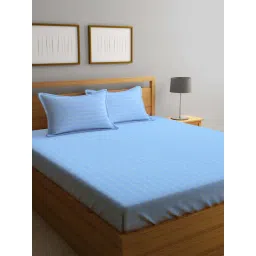 Klotthe Skyblue Cotton Blend 300 TC Elastic Bed Sheet With 2 Pillow Covers-picture-22