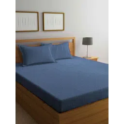 Klotthe Stripes Blue 210 TC Cotton Blend King Size Bed Sheet with 2 Pillow Covers-picture-13