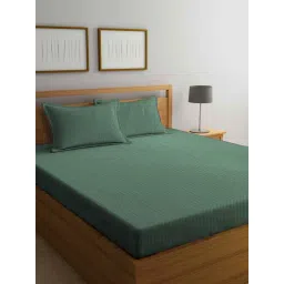 Klotthe Stripes Green 210 TC Cotton Blend King Size Bed Sheet with 2 Pillow Covers-picture-19