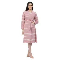 Klotthe Stripes Red 210 GSM Cotton Bath Robe with Belt-picture-11