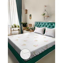KLOTTHE White & Beige Floral 400 TC Bedsheet with 2 Pillow Covers-picture-37