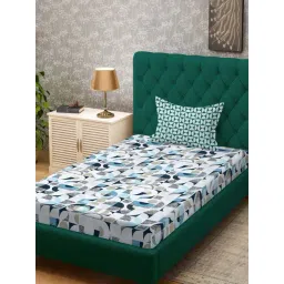 Klotthe White & Blue 300 TC Polycotton Single Bedsheet with Pillow Cover-picture-25