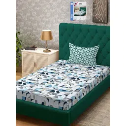 Klotthe White & Blue 300 TC Polycotton Single Book Fold Bedsheet with Pillow Cover-picture-31