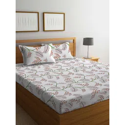 KLOTTHE White & Brown Printed 300 TC Fitted Double Bed Bedsheet With 2 Pillow Covers-picture-32