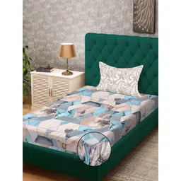 KLOTTHE White & Grey Geometric Printed Cotton 300 TC Single Bedsheet With 1 Pillow Cover-picture-13