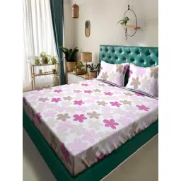 Klotthe White & Pink 300 TC Polycotton Double Bedsheet with 2 Pillow Covers-picture-38