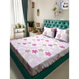 Klotthe White & Pink 300 TC Polycotton Double Book Fold Bedsheet with 2 Pillow Covers-picture-13