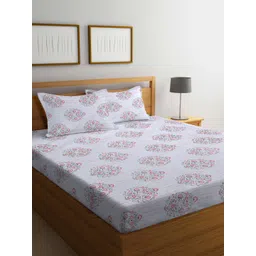 KLOTTHE White & Pink Floral 300 TC Super King Double Bedsheet With 2 Pillow Covers-image-24