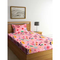 KLOTTHE White & Red Floral 300 TC 2 Single Bedsheet with 2 Pillow Covers image 5