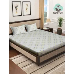 Klotthe White & Yellow 400 TC Cotton Double Book Fold Bedsheet with 2 Pillow Covers-picture-25