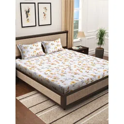 KLOTTHE White & Yellow Floral Printed 300TC Double Bedsheet with 2 Pillow Covers-image-18