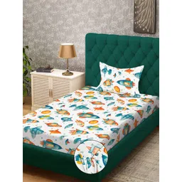 KLOTTHE White Cartoon Characters 300 TC Single Bedsheet & Pillow Cover-88 Inch x 59 Inch-image-17