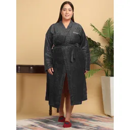 KLOTTHE Women Plus size Black woolen Bath Robe With Belt-picture-27