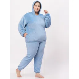 KLOTTHE Women Plus Size Hooded Woollen Night Suit image 4