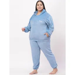KLOTTHE Women Plus Size Hooded Woollen Night Suit image 3