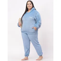 KLOTTHE Women Plus Size Hooded Woollen Night Suit image 5