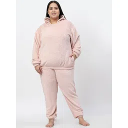 KLOTTHE Women Plus Size Pink Woolen Hooded Night suit-picture-11