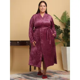 KLOTTHE Women Woollen Plus SIze Bath Robe With Belt-picture-35