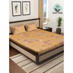 Klotthe Yellow 400 TC Cotton Double Elastic Bedsheet with 2 Pillow Covers-picture-15