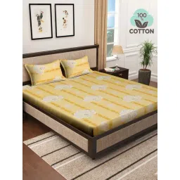 Klotthe Yellow 400 TC Cotton Double Elastic Bedsheet with 2 Pillow Covers-picture-17