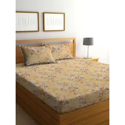 Klotthe Yellow 400 TC Cotton Double Elastic Bedsheet with 2 Pillow Covers-picture-16