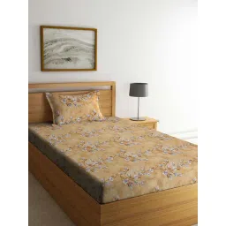 Klotthe Yellow 400 TC Cotton Single Bedsheet with Pillow Cover-picture-12