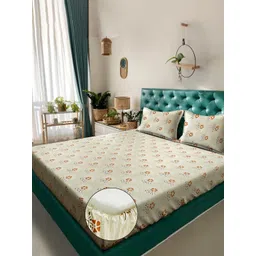 KLOTTHE Yellow & Orange Floral Printed 400 TC Cotton King Bedsheet Set 2.50 m x 2.25 m-picture-26