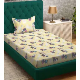 klotthe Yellow Cartoon Characters 400 TC Pure Cotton Single Bedsheet with Pillow Cover-picture-12