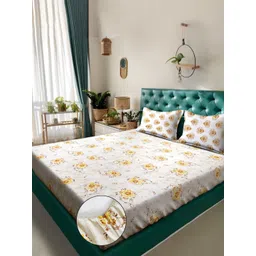 KLOTTHE Yellow Floral 400 TC Pure Cotton Double Bedsheet with 2 Pillow Covers-picture-23
