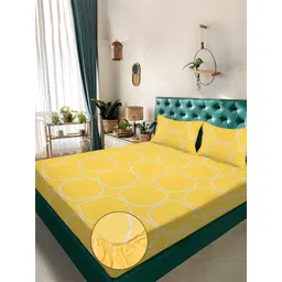 KLOTTHE Yellow Geometric 300 TC Double Size Fine Bedsheet With Pillow Covers - 98 x 88 In-picture-10