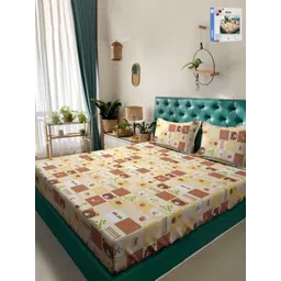 KLOTTHE Yellow Printed 400 TC Pure Cotton Double King Bedsheet & 2 Pillow Covers-picture-31