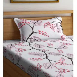 klotthe Multicolor Floral 300 TC Cotton Fitted Single Bedsheet with 1 Pillow Cover image 3